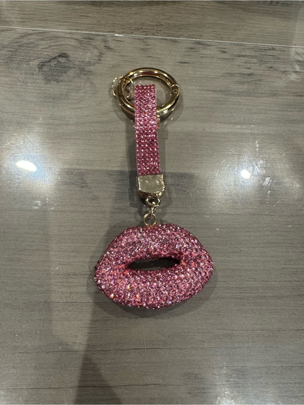 Pink Crystal Lip Keychain Charm - Women's Accessory